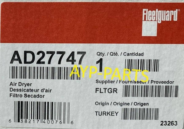 AD27747 (1 ) FLEETGUARD AIR DRYER BA5379 R950068A MAN Volvo Mercedes Iveco a245