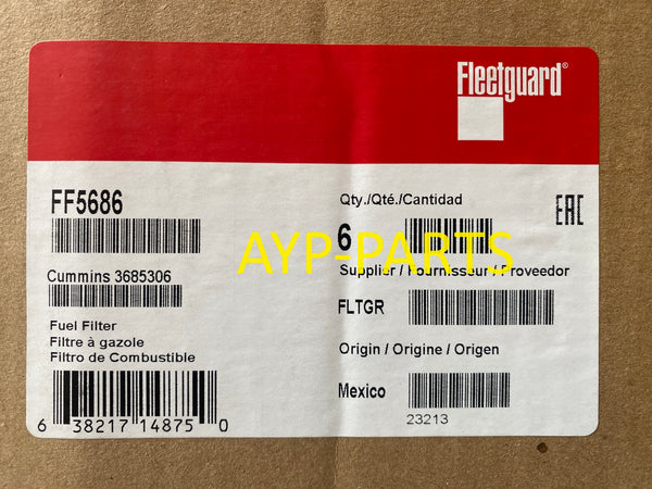 FF5686 (CASE OF 6) FLEETGUARD FUEL FILTER BF9860 Cummins ISX 15L QSX15 & 16L Engines a138