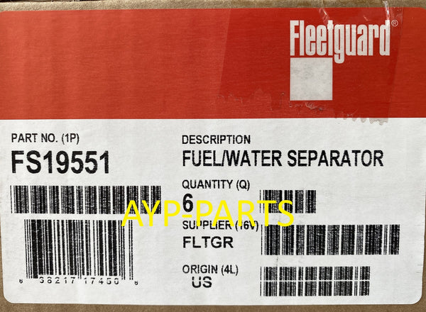 FS19551 (CASE OF 6) FLEETGUARD FUEL FILTER BF1390-O for Ford Medium Duty w/6.6L, 7.8L Engines a720