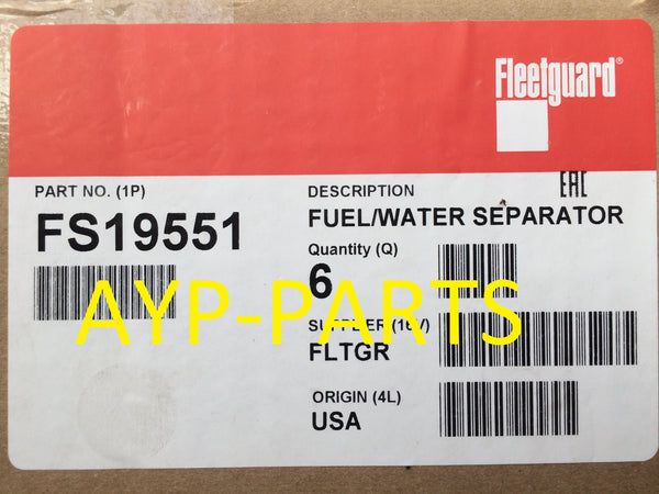 FS19551 (CASE OF 6) FLEETGUARD FUEL FILTER BF1390-O for Ford Medium Duty w/6.6L, 7.8L Engines a720