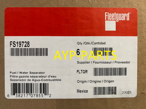 FS19728 (CASE OF 6) FLEETGUARD FUEL FILTER PF7782 a162