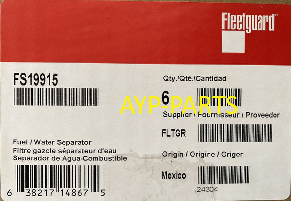 FS19915 (CASE OF 6) FLEETGUARD FUEL FILTER PF9804 Davco 482 Fuel Pro Series a220