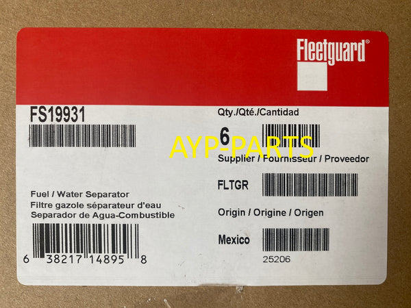 FS19931 (CASE OF 6) FLEETGUARD FUEL FILTER BF1345 a266