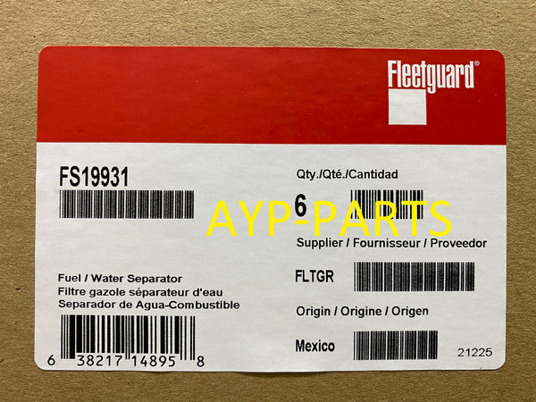 FS19931 (CASE OF 6) FLEETGUARD FUEL FILTER BF1345 a722