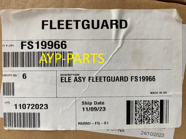 FS19966 (CASE OF 6) FLEETGUARD FUEL FILTER BF1386-O Mack CXU613 GU713, Volvo VHD64 a410
