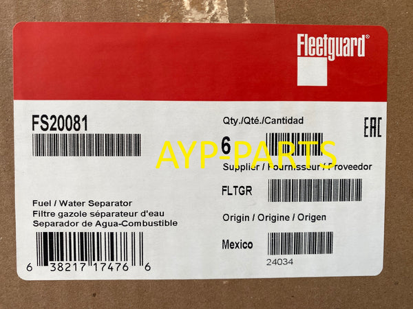 FS20081 (CASE OF 6) FLEETGUARD FUEL FILTER PF46171 for M2 w/ Detroit Diesel a194