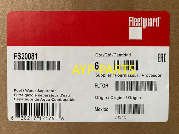 FS20081 (CASE OF 6) FLEETGUARD FUEL FILTER PF46171 for M2 w/ Detroit Diesel a194