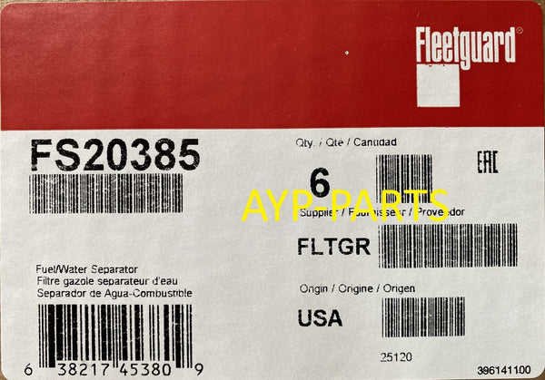 FS20385 (CASE OF 6) FLEETGUARD FUEL FILTER PF46145 Replaces FS20083 for Cummins ISX Detroit DD13, 15, 16 a424