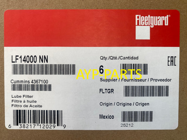 LF14000NN (CASE OF 6) FLEETGUARD OIL FILTER BD50000 Cummins ISX ISM QSX QSM a081
