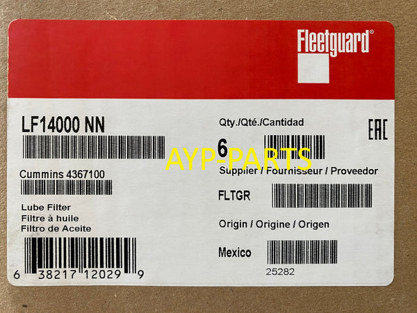 LF14000NN (CASE OF 6) FLEETGUARD OIL FILTER BD50000 Cummins ISX ISM QSX QSM a081