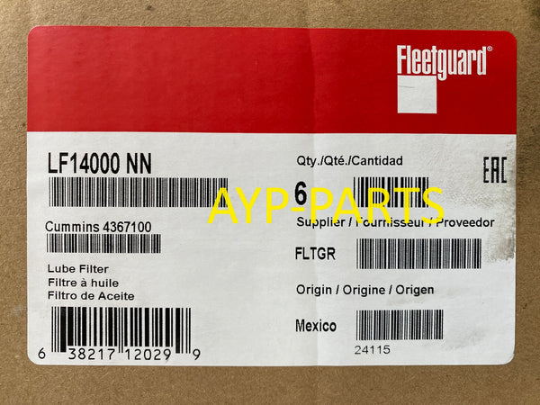 LF14000NN (CASE OF 6) FLEETGUARD OIL FILTER BD50000 Cummins ISX ISM QSX QSM a081