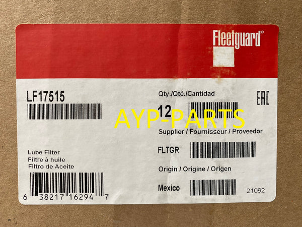 LF17515 (CASE OF 12) FLEETGUARD OIL FILTER B7506 for International MaxxForce 7 Eng. a140