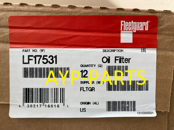 LF17531 (CASE OF 12) FLEETGUARD OIL FILTER B7449 a278