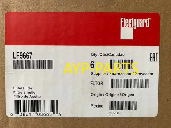LF9667 (CASE OF 6) FLEETGUARD OIL FILTER B76-MPG Upgrade of LF3379 LF3973 LF667 a088
