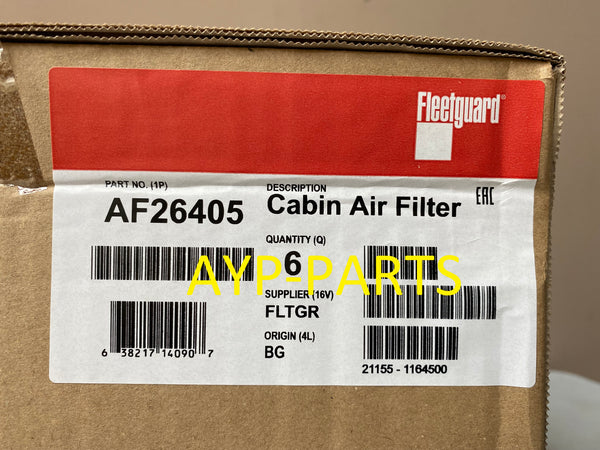 AF26405 (6 PACK) FLEETGUARD CABIN AIR FILTER PA4681 Volvo VN VL VT VR VNL VNM a308