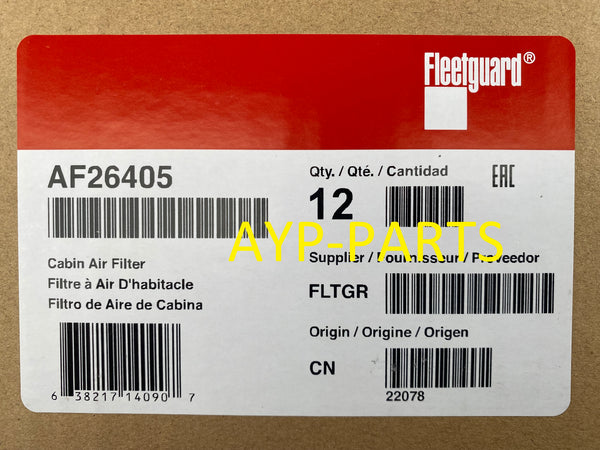 AF26405 (CASE OF 12) FLEETGUARD CABIN AIR FILTER PA4681 Volvo VN VL VT VR VNL VNM a408